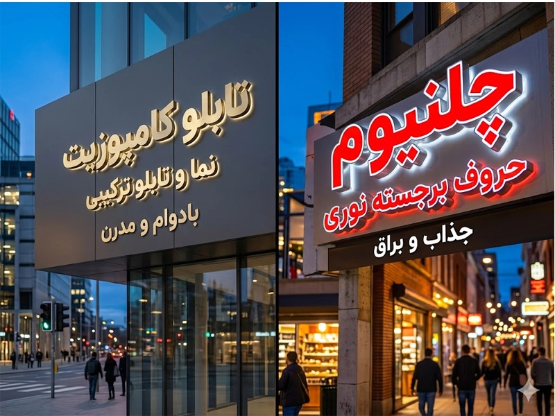 تفاوت تابلو کامپوزیت و چلنیوم + راهنمای انتخاب بهترین تابلو تبلیغاتی